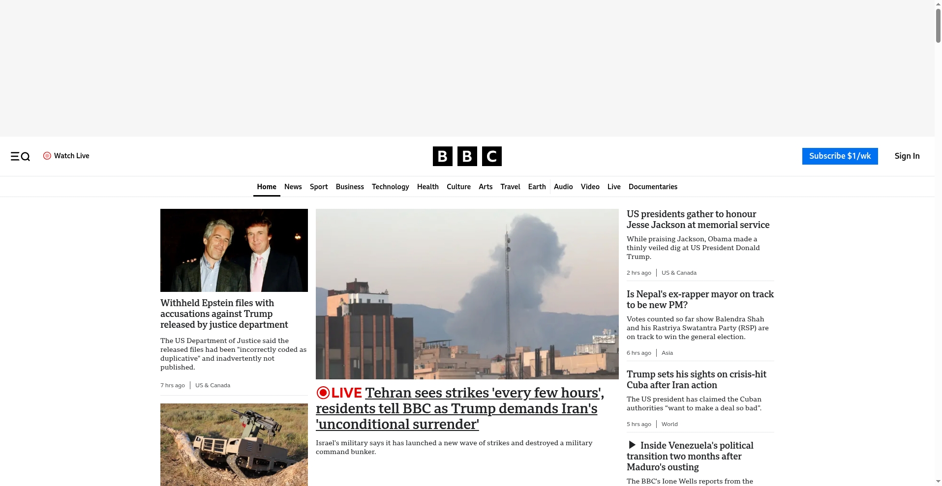 BBC website screenshot